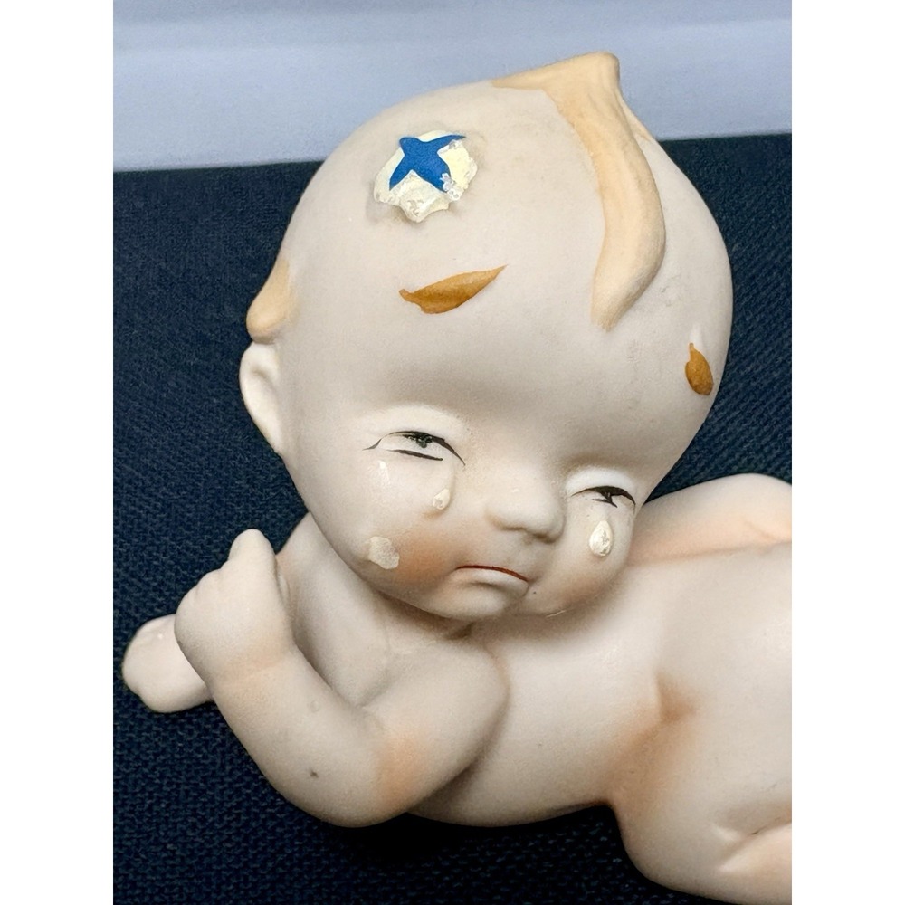 Vintage Bisque Crying Crawling Kewpie Blue Wingd Made In Japan Boo-boo Head 3.5"